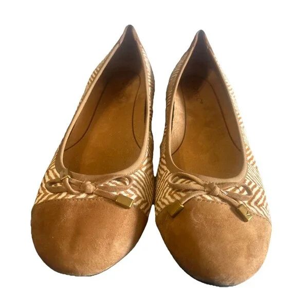 Vionic Minna Womens 11 Tan Ballet Flat Herringbone Calf Hair Bow Suede Cap Toe - Picture 6 of 16